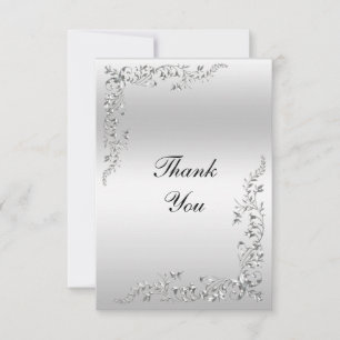 Tarjeta De Agradecimiento Boda de decoración plateada