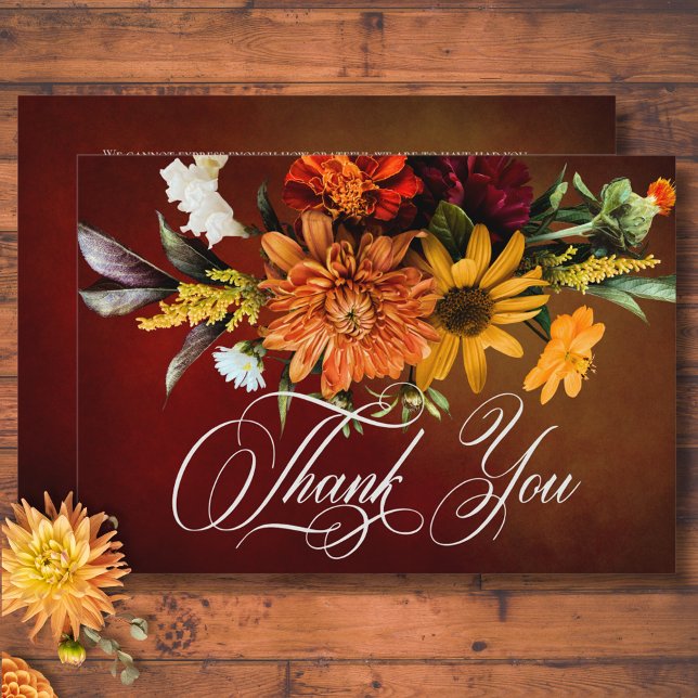 Tarjeta De Agradecimiento Boda de desenfoque floral oscuro y elegante del ve (Dark Elegant Summer Sunset Floral Blur Wedding Thank You Card)