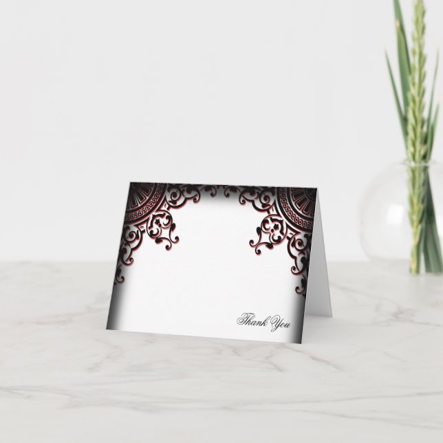 Tarjeta De Agradecimiento Boda de Desplazamiento Gótico Negro y Rojo Gracias (Anverso)
