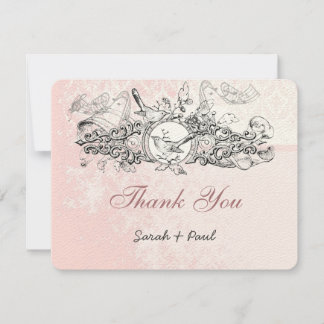 Tarjeta De Agradecimiento Boda De Desplazamiento Musical De Pájaro Rosado Vi