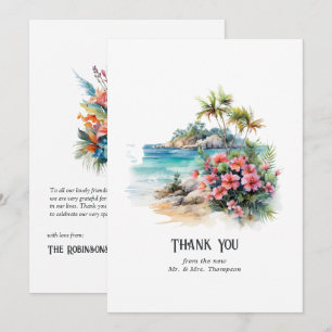 Tarjeta De Agradecimiento Boda de destino caribeña con acuarela
