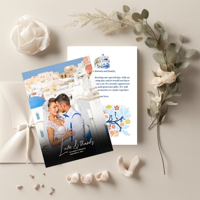 Tarjeta De Agradecimiento Boda de destino de Grecia Santorini Foto (Subido por el creador)
