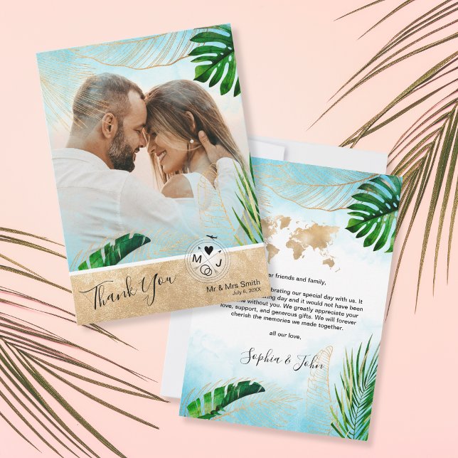 Tarjeta De Agradecimiento Boda de destino de la palma de playa tropical (Subido por el creador)
