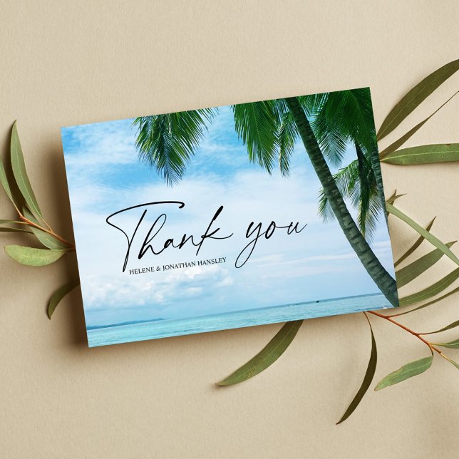 Tarjeta De Agradecimiento Boda de destino de Palm Tree Océano de Playa Tropi (Subido por el creador)