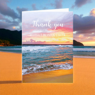 Tarjeta De Agradecimiento Boda de destino de playa tropical Gracias