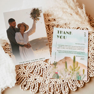 Tarjeta De Agradecimiento Boda de Destino en el Desierto Boho Cactus Arizona