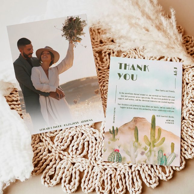 Tarjeta De Agradecimiento Boda de Destino en el Desierto Boho Cactus Arizona (Boho Desert Cactus Arizona Destination Wedding Thank You Card)