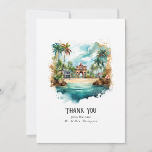 Tarjeta De Agradecimiento Boda de destino en República Dominicana con acuare