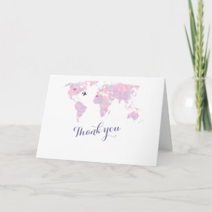 Tarjeta De Agradecimiento Boda de destino Mapa del mundo de acuarela GRACIAS