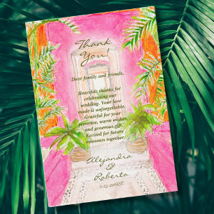Tarjeta De Agradecimiento Boda de destino México con acuarela tropical