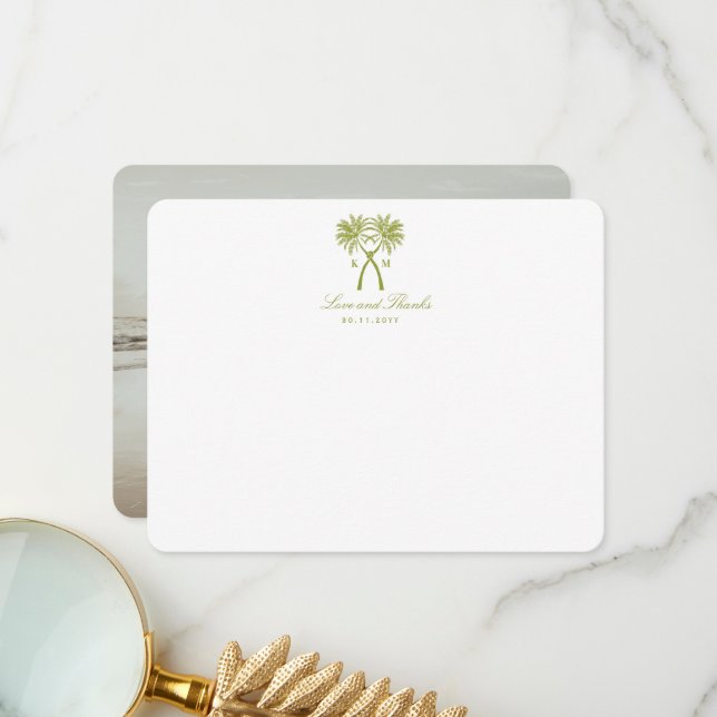 Tarjeta De Agradecimiento Boda de destino tropical de palmeras nubladas (Anverso/Reverso In Situ)