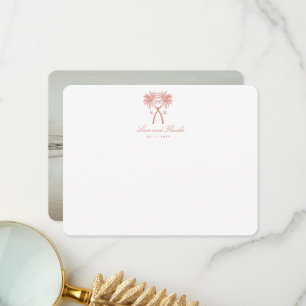 Tarjeta De Agradecimiento Boda de destino tropical de palmeras nubladas