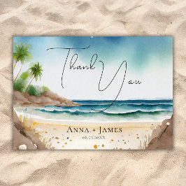 Tarjeta De Agradecimiento Boda de Destino Verano Playa Acuarela 