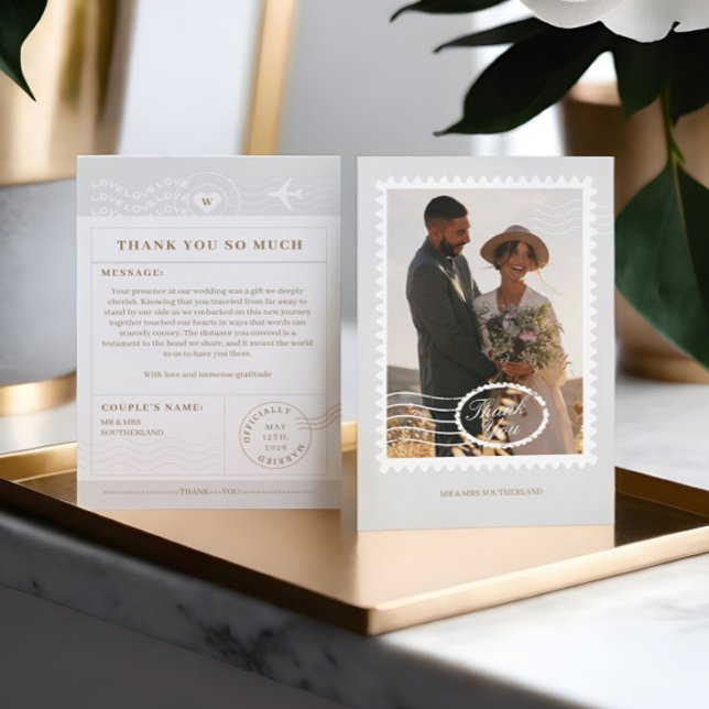 Tarjeta De Agradecimiento Boda de Destino Viaje Tema Foto Gracias (Destination Wedding Travel Theme Photo Thank You)