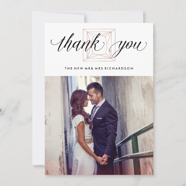 Tarjeta De Agradecimiento Boda de diamantes geométricos modernos gracias (Anverso)