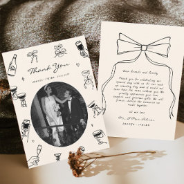 Tarjeta De Agradecimiento Boda de dibujo de mano de foto caprichosa negra