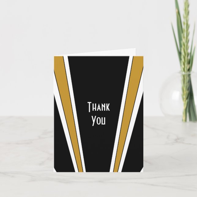 Tarjeta De Agradecimiento Boda de Diseño Art Deco Negro Y Oro (Anverso)