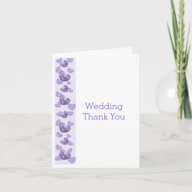 Tarjeta De Agradecimiento Boda de diseño cardíaco de glicinia morada (Anverso)