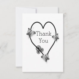 Tarjeta De Agradecimiento Boda De Diseño Cardíaco De Mariposa Blanca Y Negra