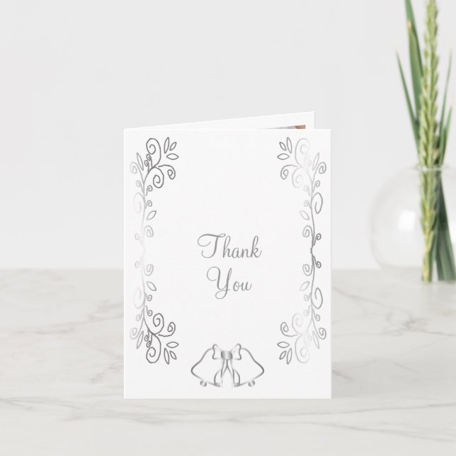 Tarjeta De Agradecimiento Boda de diseño de trabajo de gamas plateadas (Anverso)