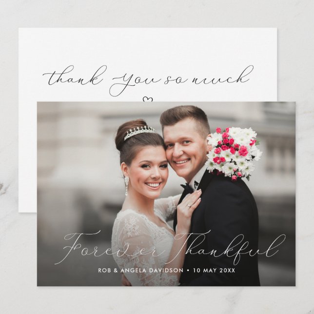 Tarjeta De Agradecimiento boda de doble cara de guión delicado (Anverso / Reverso)