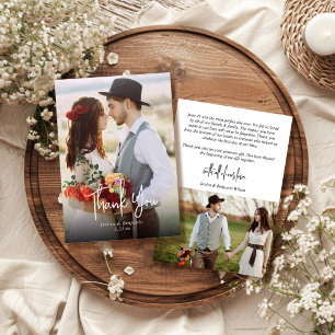 Tarjeta De Agradecimiento Boda de dos fotografías de escritura simple modern