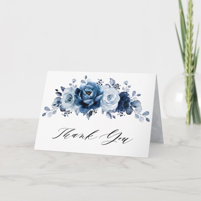 Tarjeta De Agradecimiento Boda de ducha de novia de la Marina Azul Dusty (Anverso)