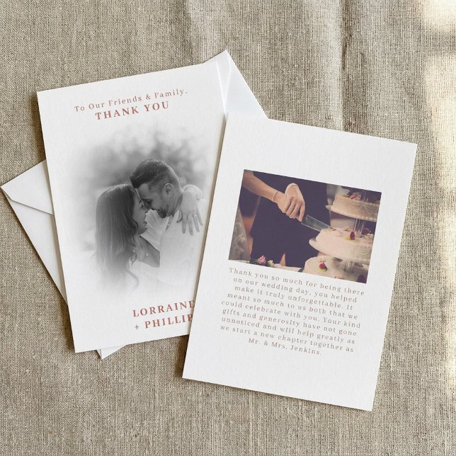 Tarjeta De Agradecimiento Boda de efecto gradiente de foto románico (Romanic photo gradient effect wedding thank you card.)