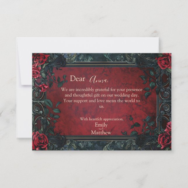 Tarjeta De Agradecimiento Boda de Elegancia Gótica de Victoria (Anverso)