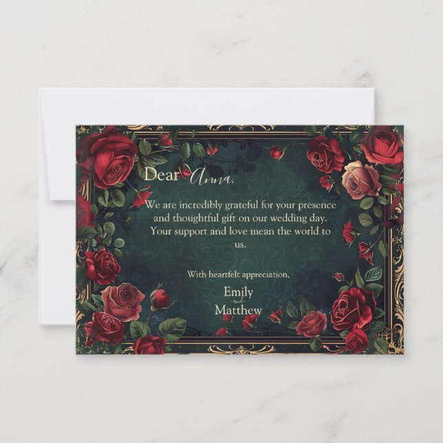 Tarjeta De Agradecimiento Boda de Elegancia Gótica de Victoria (Anverso)