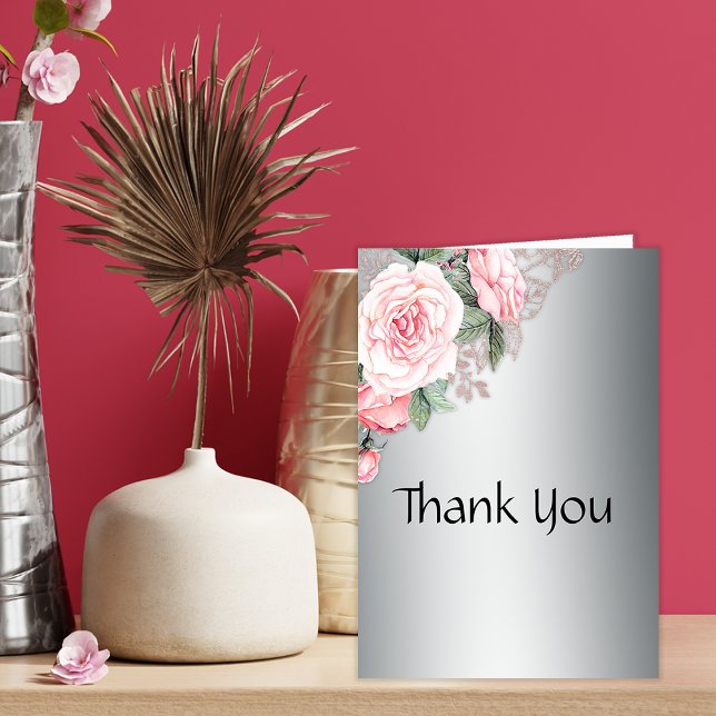 Tarjeta De Agradecimiento Boda de Elegancia Plata de Roses Rosados Boho (Subido por el creador)