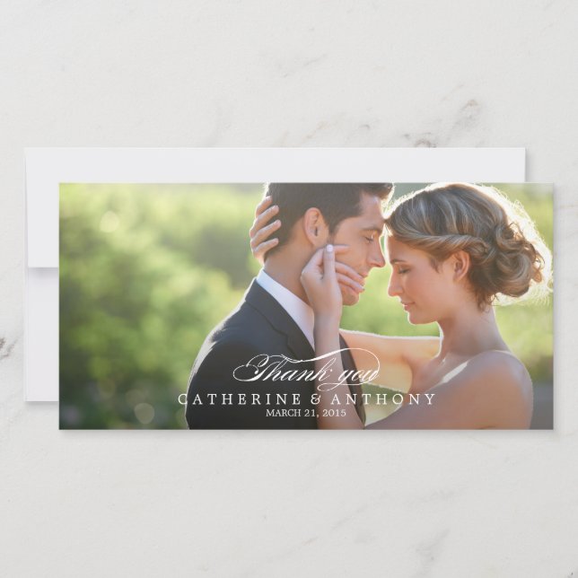 Tarjeta De Agradecimiento Boda de Elegancia Pura Gracias - Blanco (Anverso)