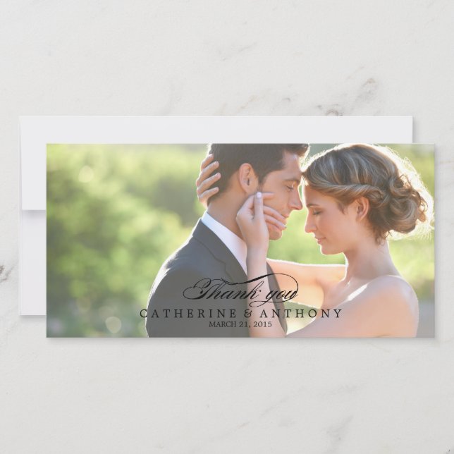 Tarjeta De Agradecimiento Boda de Elegancia Pura Gracias - Negro (Anverso)