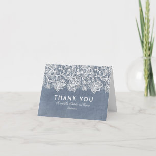 Tarjeta De Agradecimiento Boda de encaje azul pizarra