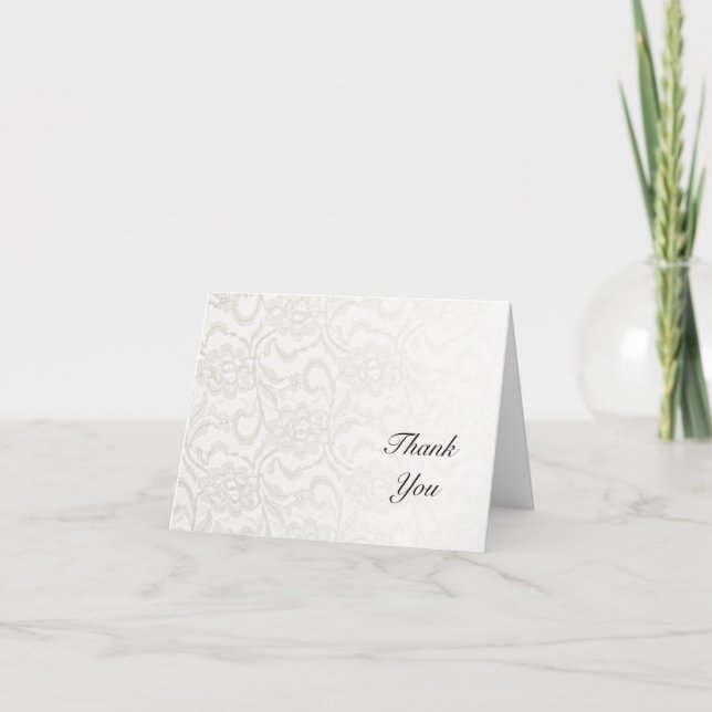 Tarjeta De Agradecimiento Boda de encaje blanco Gracias (Anverso)