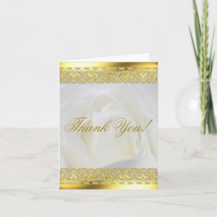 Tarjeta De Agradecimiento Boda de encaje dorado sobre rosa blanca