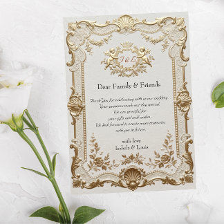Tarjeta De Agradecimiento Boda de encaje francés elegante rococó de lujo