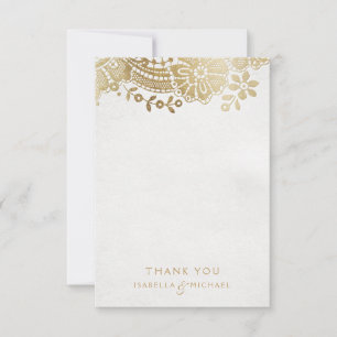 Tarjeta De Agradecimiento Boda de encaje vintage elegante dorado gracias