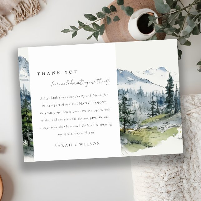 Tarjeta De Agradecimiento Boda de esbozo del paisaje montañoso de Blue Green (Subido por el creador)