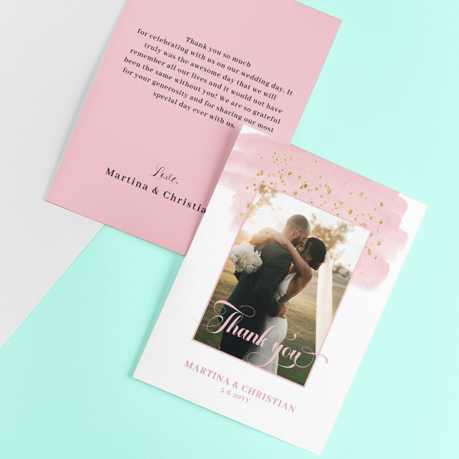 Tarjeta De Agradecimiento Boda de escobillas de oro de pincel rosa (Subido por el creador)