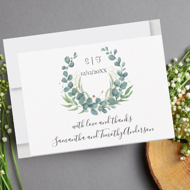 Tarjeta De Agradecimiento Boda de Escriptura de Eucalipto Personalizada Mono (Subido por el creador)