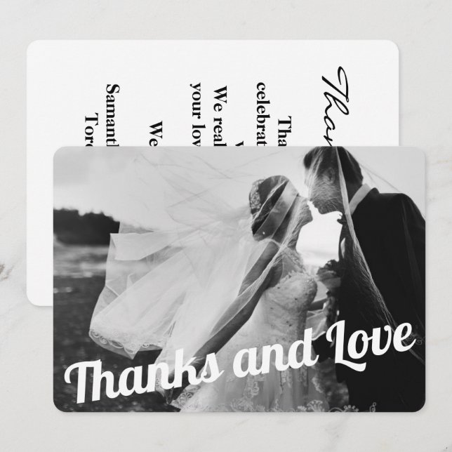 Tarjeta De Agradecimiento Boda de escritura blanca elegante moderna (Anverso / Reverso)