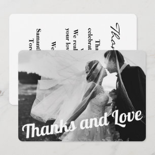 Tarjeta De Agradecimiento Boda de escritura blanca elegante moderna