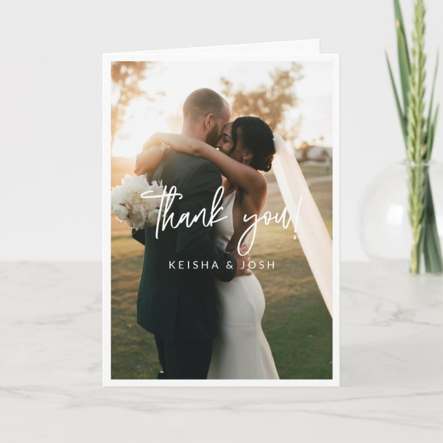 Tarjeta De Agradecimiento Boda de escritura blanca moderna. Gracias (Anverso)