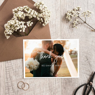 Tarjeta De Agradecimiento Boda de escritura blanca moderna. Pequeñas gracias