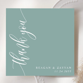 Tarjeta De Agradecimiento Boda de escritura de caligrafía en azul grisáceo