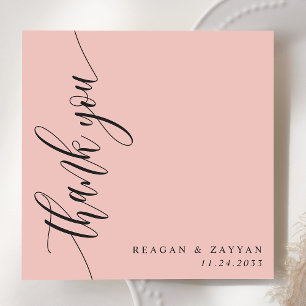 Tarjeta De Agradecimiento Boda de escritura de caligrafía rosa coral suave