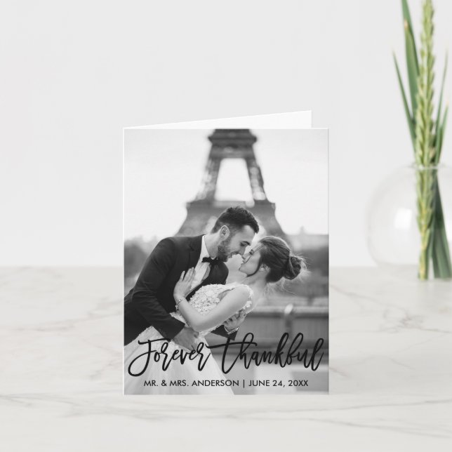 Tarjeta De Agradecimiento Boda de escritura de pincel agradecido para siempr (Anverso)