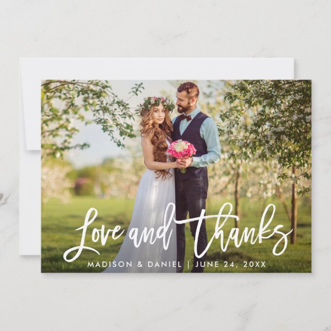 Tarjeta De Agradecimiento Boda de escritura de pincel moderno Foto Amor (Anverso)