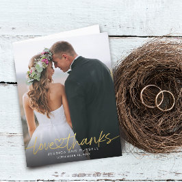 Tarjeta De Agradecimiento Boda de escritura dorada con letra a mano y fotos